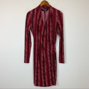 Norma Kamali Faux Wrap Long Sleeve Red Printed Dress